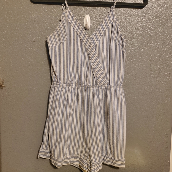 SOLD!! Blue and White Striped Romper - Picture 2 of 4